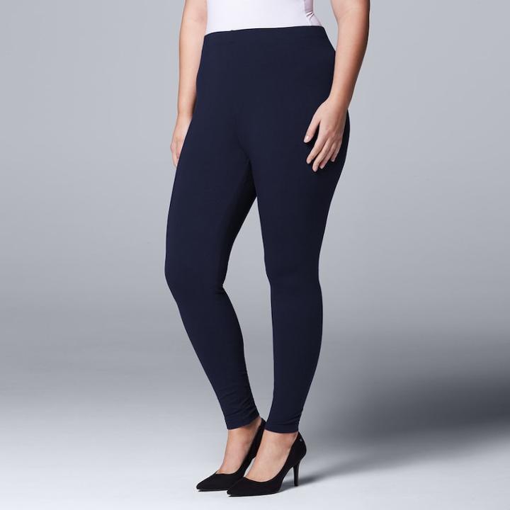 Plus Size Simply Vera Vera Wang Solid Leggings, Women's, Size: 1xl, Blue (navy)