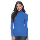 Women's Croft & Barrow&reg; Essential Ribbed Turtleneck Sweater, Size: Medium, Blue (navy)