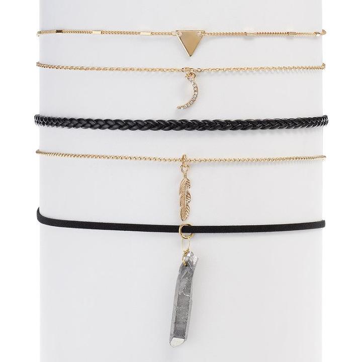 Mudd&reg; Crescent, Triangle, Leaf & Stone Choker Necklace Set, Girl's, Black