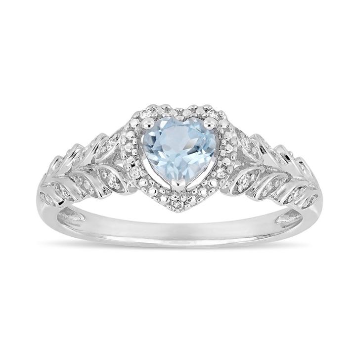 10k White Gold Sky Blue Topaz & Diamond Accent Heart Ring, Women's, Size: 6