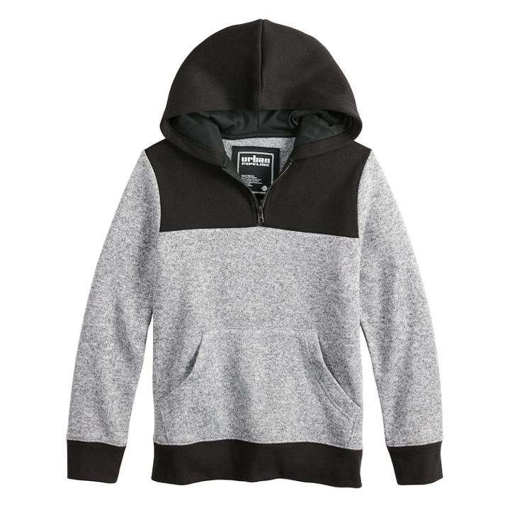 Boys 8-20 Urban Pipeline&reg; Quarter-zip Pull-over Hoodie, Size: Large, Black