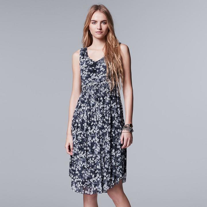 Women's Simply Vera Vera Wang Floral Mesh A-line Dress, Size: Xl, Drk Purple