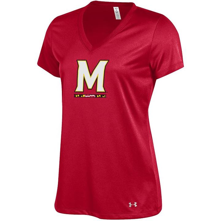 Women's Under Armour Maryland Terrapins Tech V-neck Tee, Size: Small, Red