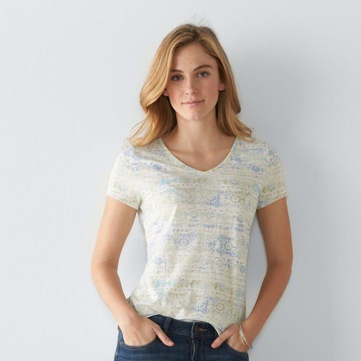 Petite Sonoma Goods For Life&trade; Essential Print V-neck Tee, Women's, Size: S Petite, Turquoise/blue (turq/aqua)