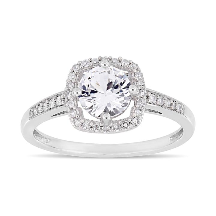 10k White Gold 1/8 Carat T.w. Diamond Lab-created White Sapphire Frame Ring, Women's, Size: 6
