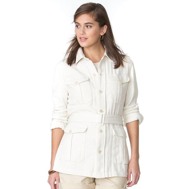Women's Chaps Belted Linen Blend Jacket, Size: Medium, Natural