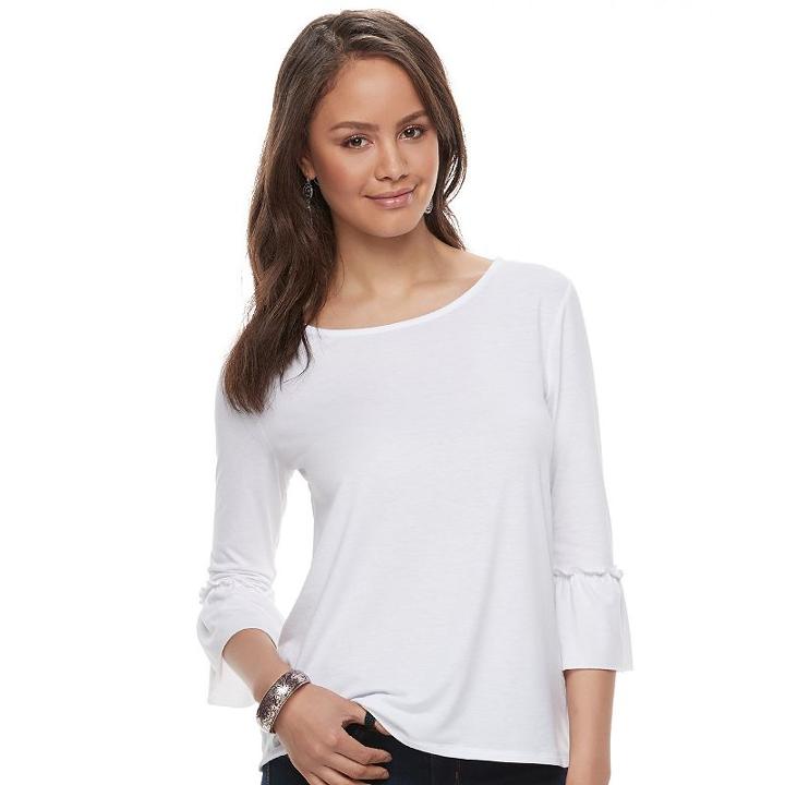 Juniors' So&reg; Ruffle Sleeve Tee, Teens, Size: Large, White