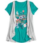 Girls 7-16 & Plus Size Mudd&reg; Graphic Print Tee & Vest Set, Size: 20 1/2, Dark Blue