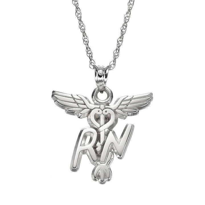 Logoart Sterling Silver Rn Caduceus Nurse Pendant Necklace, Women's, Size: 18, Grey