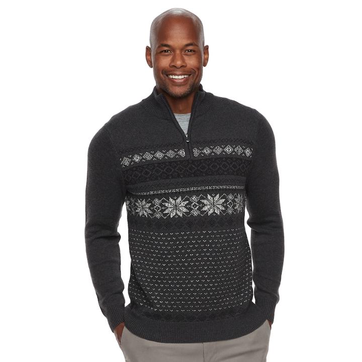 Men's Croft & Barrow® Classic-fit Holiday Fairisle Quarter-zip Sweater, Size: Large, Grey (charcoal)