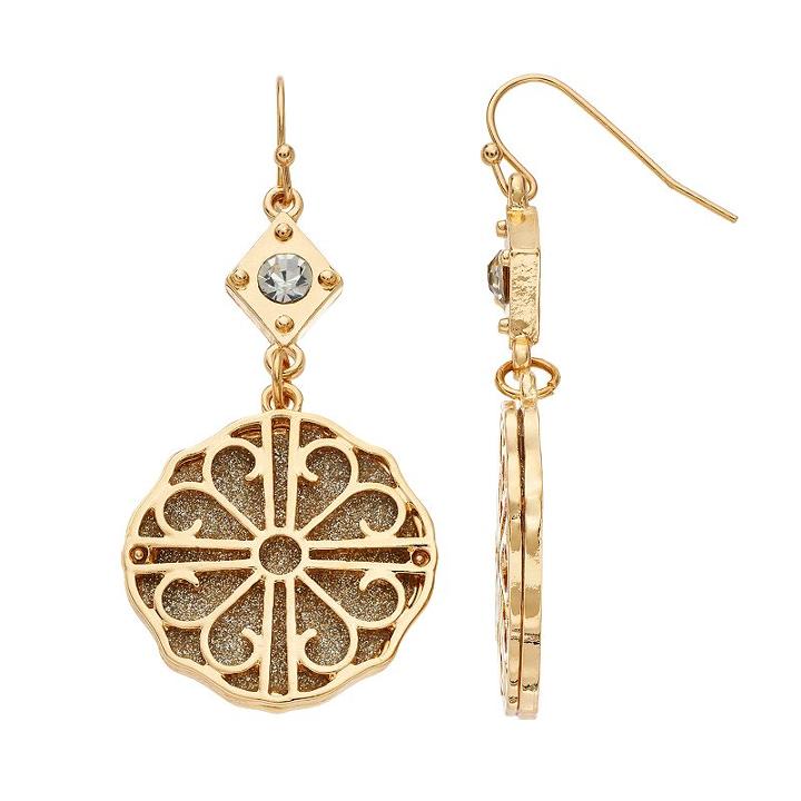 Glittery Filigree Medallion Nickel Free Drop Earrings, Women's, Multicolor