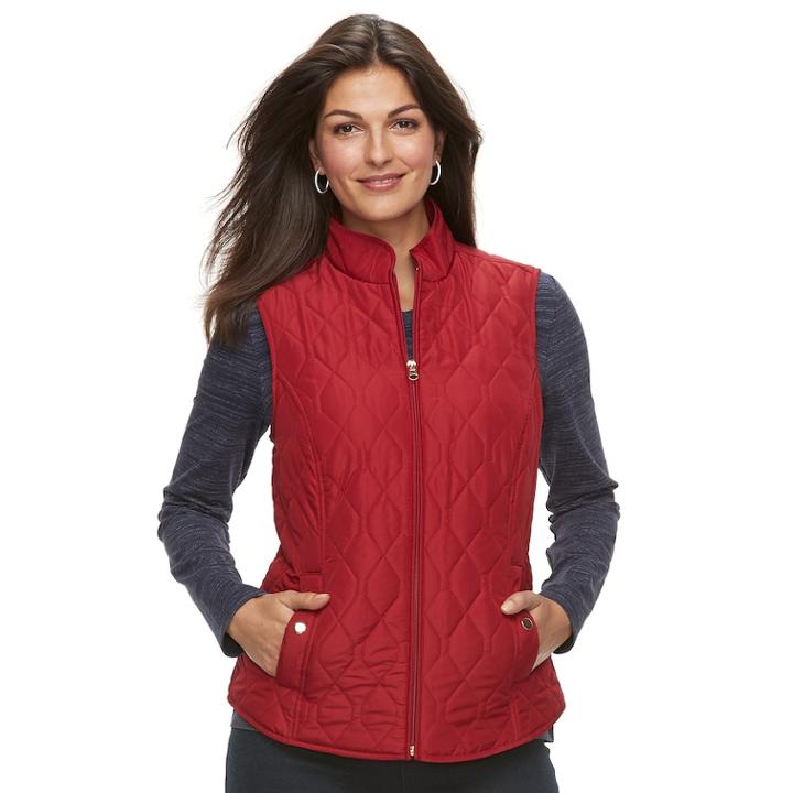 Petite Croft & Barrow&reg; Classic Quilted Vest, Women's, Size: M Petite, Dark Red