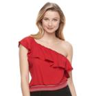 Juniors' Candie's&reg; One Shoulder Crop Top, Girl's, Size: Small, Dark Red