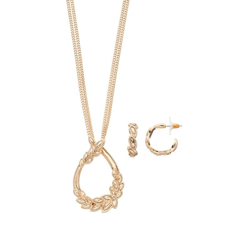 Napier Vine Teardrop Pendant Necklace & Hoop Earring Set, Women's, Gold