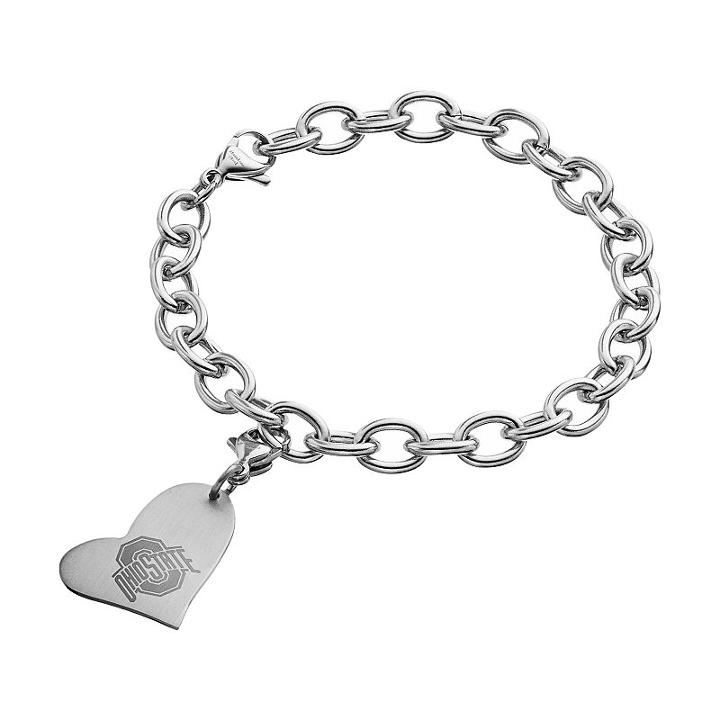 Fiora Stainless Steel Ohio State Buckeyes Heart Charm Bracelet, Women's, Size: 8, Grey