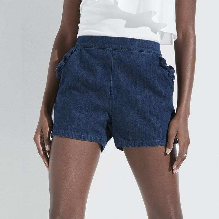 K/lab Ruffle Pocket Jean Shortie Shorts, Girl's, Size: Large, Dark Blue