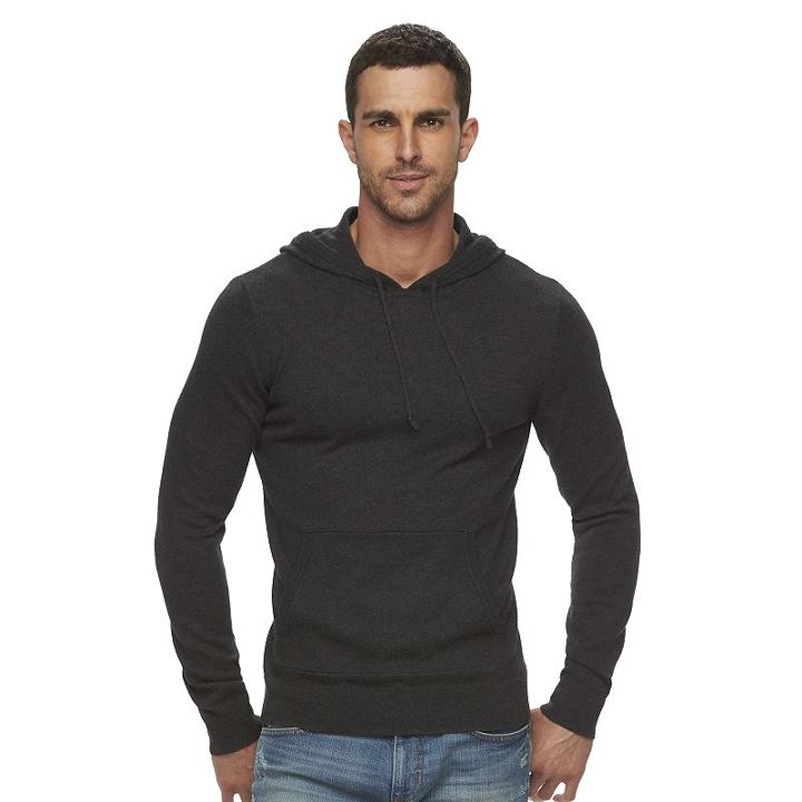 Men's Marc Anthony Slim-fit Marled Cashmere-blend Merino Hoodie, Size: Xxl, Dark Grey