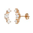 Cubic Zirconia 14k Rose Gold Over Silver Half-moon Stud Earrings, Women's, White