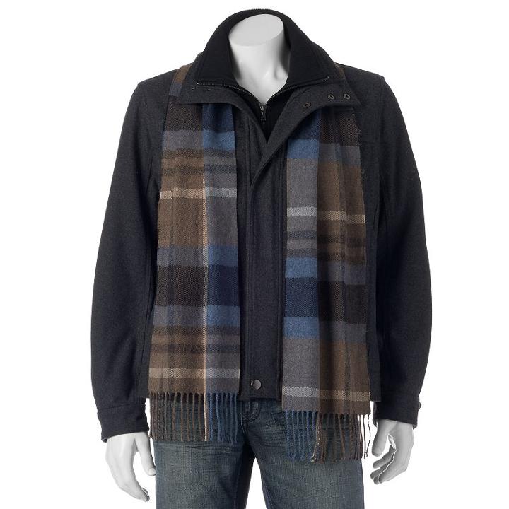 Men's Towne Wool-blend Hipster Jacket With Plaid Scarf, Size: Medium, Grey (charcoal)
