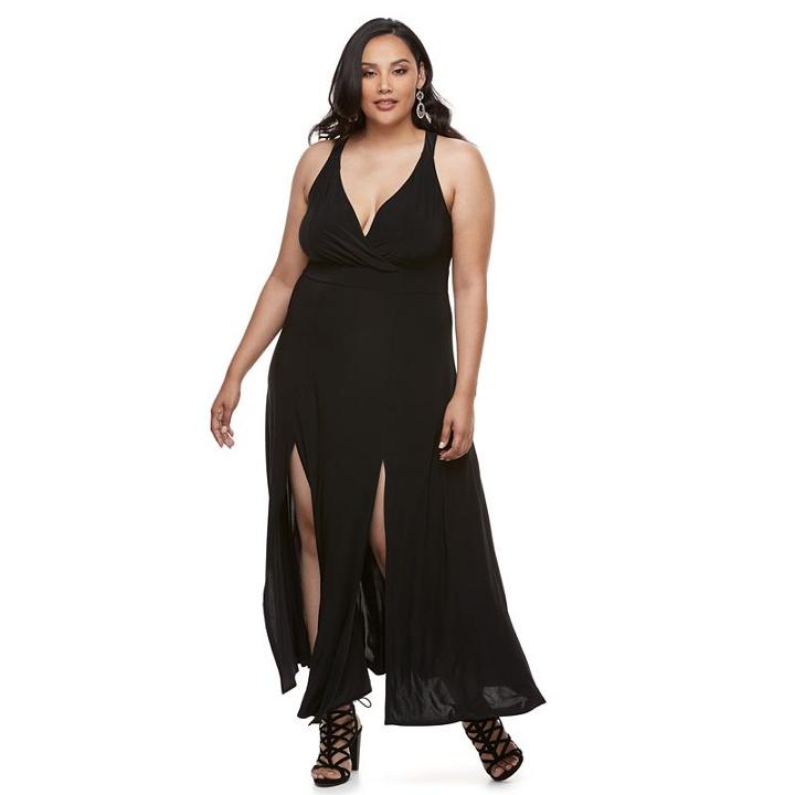 Plus Size Jennifer Lopez Surplice Maxi Dress, Women's, Size: 3xl, Black