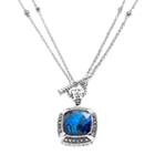 Lavish By Tjm Sterling Silver Abalone Doublet Frame Pendant - Made With Swarovski Marcasite, Women's, Size: 18, Blue