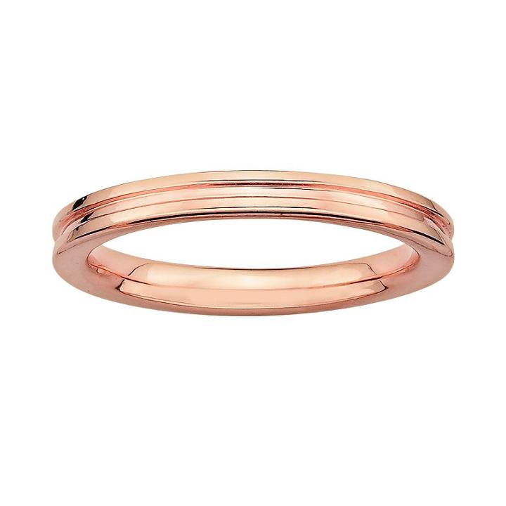 Stacks And Stones 18k Rose Gold Over Silver Grooved Stack Ring, Women's, Size: 5, Pink