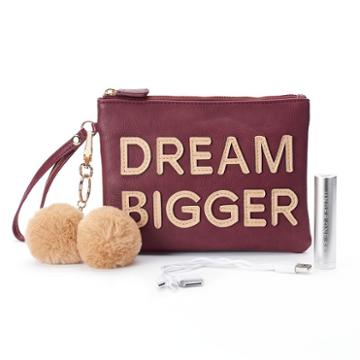 Under One Sky Pom Pom Smartphone Charging Wristlet, Women's, Dark Red