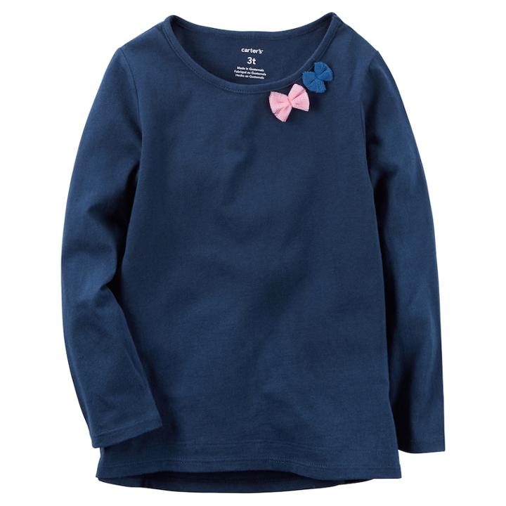 Girls 4-8 Carter's Long Sleeve Tulle Bow Embellished Tee, Size: 5, Blue