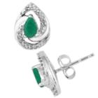 10k White Gold Emerald & 1/10 Carat T.w. Diamond Earrings, Women's, Green