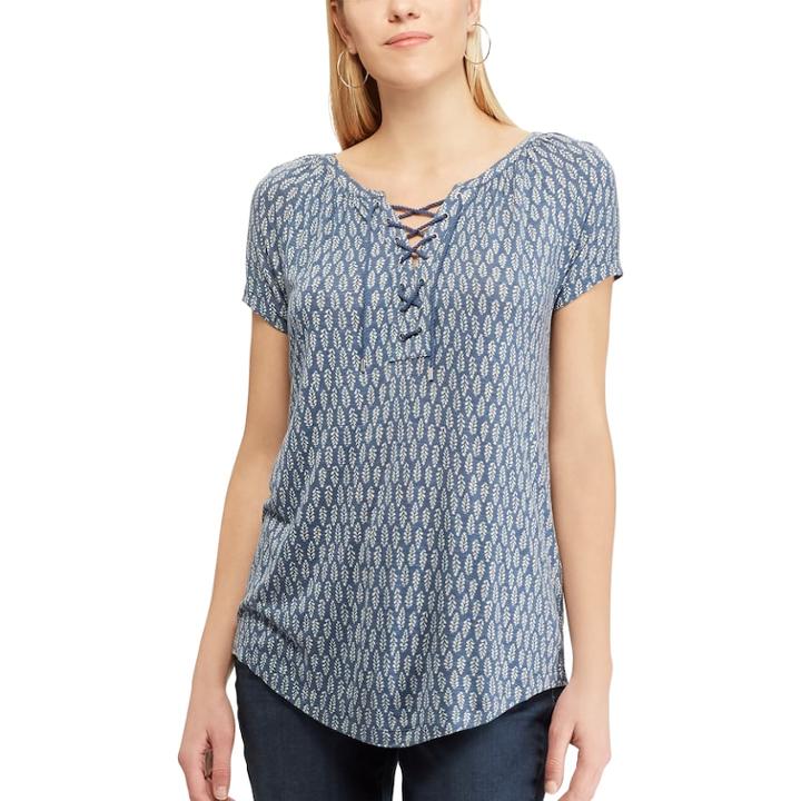 Women's Chaps Print Lace-up Top, Size: Xl, Blue