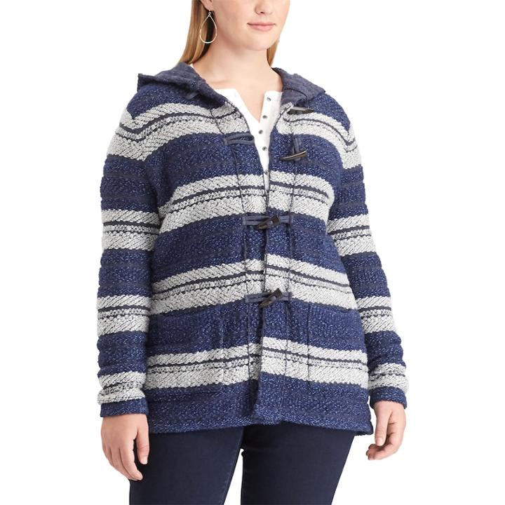 Plus Size Chaps Hooded Jacquard Cardigan, Women's, Size: 1xl, Blue (navy)