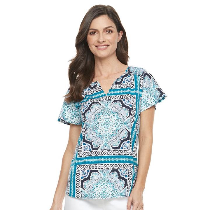 Women's Croft & Barrow&reg; Printed Splitneck Top, Size: Xl, Turquoise/blue (turq/aqua)