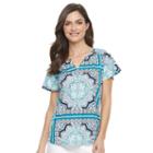 Women's Croft & Barrow&reg; Printed Splitneck Top, Size: Xl, Turquoise/blue (turq/aqua)