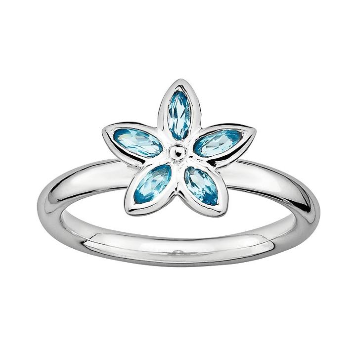 Stacks And Stones Sterling Silver Blue Topaz Flower Stack Ring, Women's, Size: 6