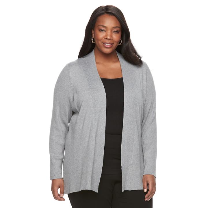Plus Size Dana Buchman Ribbed Transitional Open-front Cardigan, Women's, Size: 2xl, Med Grey