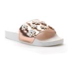 Candie's&reg; Women's Metallic Floral Applique Slide Sandals, Size: Medium, White