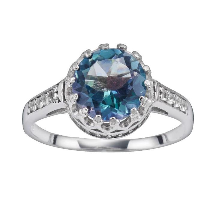 Sterling Silver Rainbow Blue Quartz And Lab-created White Sapphire Crown Ring, Women's, Size: 11, Light Blue