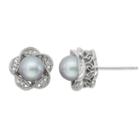 Simply Vera Vera Wang Dyed Freshwater Cultured Pearl & Diamond Accent Sterling Silver Flower Stud Earrings, Women's, White