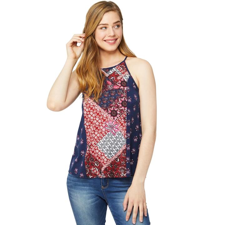 Juniors' Wallflower Printed Halter Tank, Teens, Size: Small, Blue (navy)