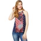 Juniors' Wallflower Printed Halter Tank, Teens, Size: Small, Blue (navy)