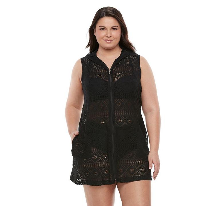 Plus Size Apt. 9&reg; Hooded Lace Cover-up, Women's, Size: 1xl, Black