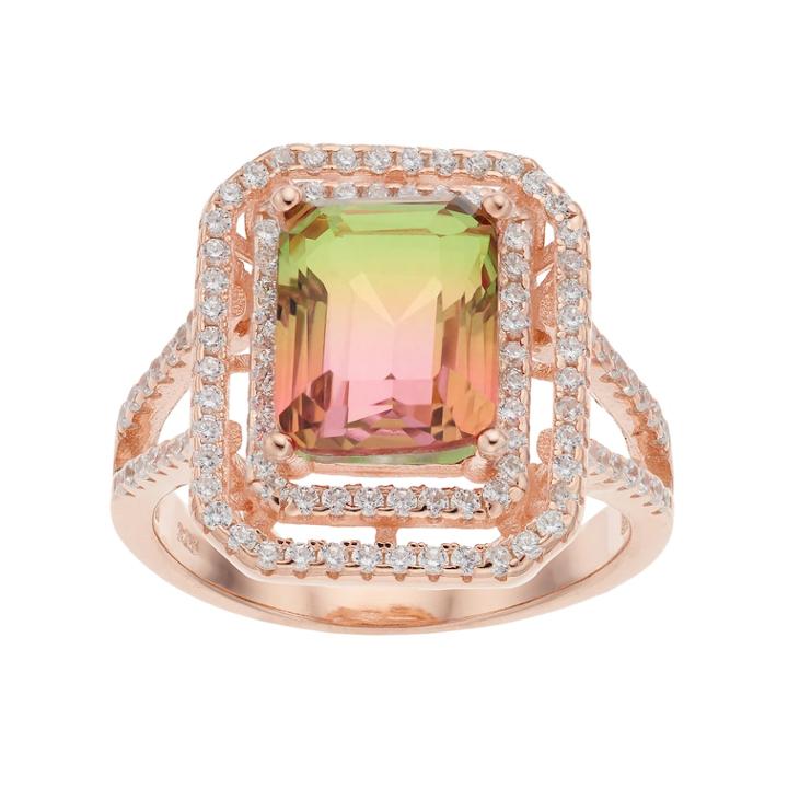 18k Rose Gold Over Silver Watermelon Cubic Zirconia Tiered Ring, Women's, Size: 7, Pink