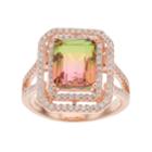 18k Rose Gold Over Silver Watermelon Cubic Zirconia Tiered Ring, Women's, Size: 7, Pink