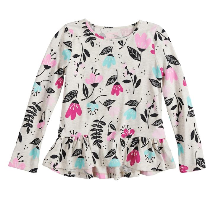 Girls 4-10 Jumping Beans&reg; Pieced Ruffle Hem Top, Size: 8, Lt Beige
