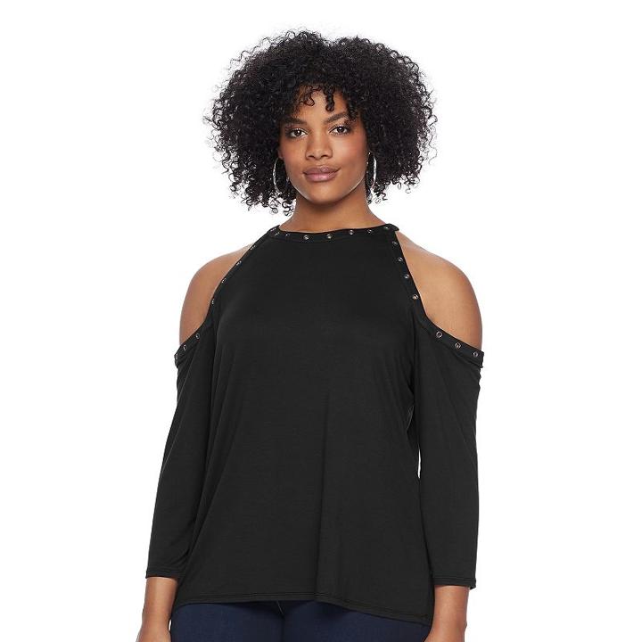 Plus Size Rock & Republic&reg; Grommet Cold-shoulder Top, Women's, Size: 1xl, Black