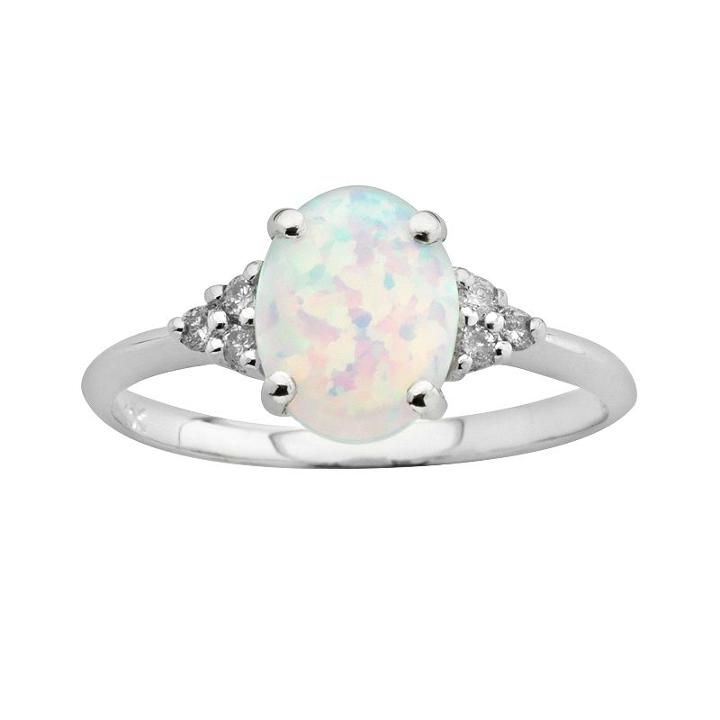 10k White Gold Lab-created Opal And Diamond Accent Ring, Women's, Size: 6