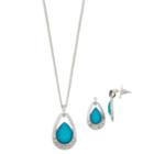 Faceted Inlay & Simulated Crystal Teardrop Pendant & Earring Set, Women's, Blue