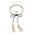 Simulated Drusy Choker & Black Tassel Lariat Necklace Set, Women's