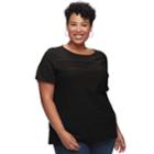 Plus Size Croft & Barrow&reg; Mixed Lace Short Sleeve Tee, Women's, Size: 2xl, Black