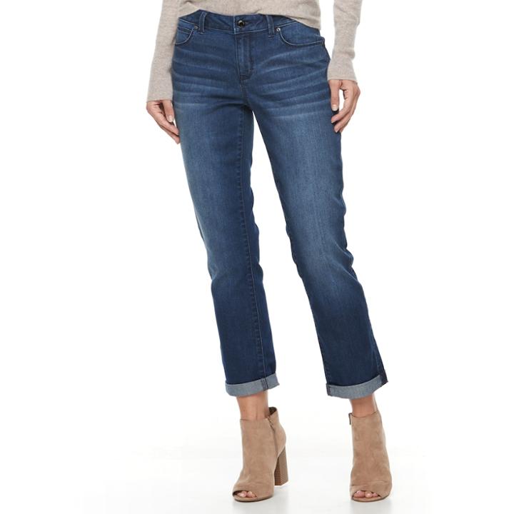 Petite Jennifer Lopez Cuffed Straight-leg Jeans, Women's, Size: 2 Petite, Dark Blue
